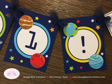 Load image into Gallery viewer, Outer Space Birthday Party I am 1 Banner Highchair Boy Girl Science Planet 1st 2nd 3rd 4th 5th 6th 7th Boogie Bear Invitations Galileo Theme