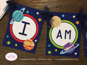 Outer Space Birthday Party I am 1 Banner Highchair Boy Girl Science Planet 1st 2nd 3rd 4th 5th 6th 7th Boogie Bear Invitations Galileo Theme