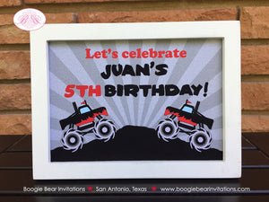 Monster Truck Birthday Party Sign Poster Red Black Frameable Boy Girl Smash Up Demo Arena Show Event Jump Boogie Bear Invitations Juan Theme