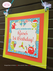 Christmas Monster Birthday Party Door Banner Winter Holiday Boy Girl Red Green Snowing Snowflake Forest Boogie Bear Invitations Reese Theme