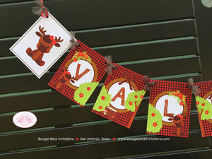 Little Moose Baby Shower Party Banner Birthday Red Forest Woodland Animals Calf Plaid Boy Girl 1st Boogie Bear Invitations Valerie Theme