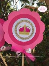 Load image into Gallery viewer, Pink Gold Princess Birthday Centerpiece Set Party Girl Glitter Queen Crown Ball Royal Castle Formal Boogie Bear Invitations Jaynece Theme