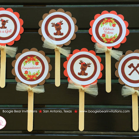 Little Moose Baby Shower Cupcake Toppers Forest Boy Girl Woodland Animals Calf Party Plaid Flowers 1st Boogie Bear Invitations Valerie Theme