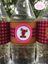 Load image into Gallery viewer, Little Moose Baby Shower Bottle Wraps Wrapper Cover Label Girl Pink Forest Woodland Animal Party Plaid Boogie Bear Invitations Viviana Theme