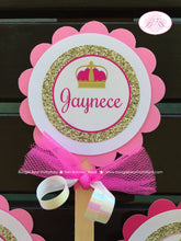 Load image into Gallery viewer, Pink Gold Princess Birthday Party Cupcake Toppers Set Girl Glitter Queen Crown Formal Royal Castle Boogie Bear Invitations Jaynece Theme