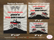 Load image into Gallery viewer, Monster Truck Birthday Party Sign Poster Red Black Frameable Boy Girl Smash Up Demo Arena Show Event Jump Boogie Bear Invitations Juan Theme