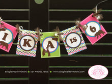 Load image into Gallery viewer, Pink Grizzly Bear Birthday Party Banner Small Girl Paw Print Green Brown Blue 1st 2nd 3rd 4th 5th 6th 7th Boogie Bear Invitations Nika Theme