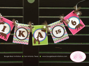 Pink Grizzly Bear Birthday Party Banner Small Girl Paw Print Green Brown Blue 1st 2nd 3rd 4th 5th 6th 7th Boogie Bear Invitations Nika Theme