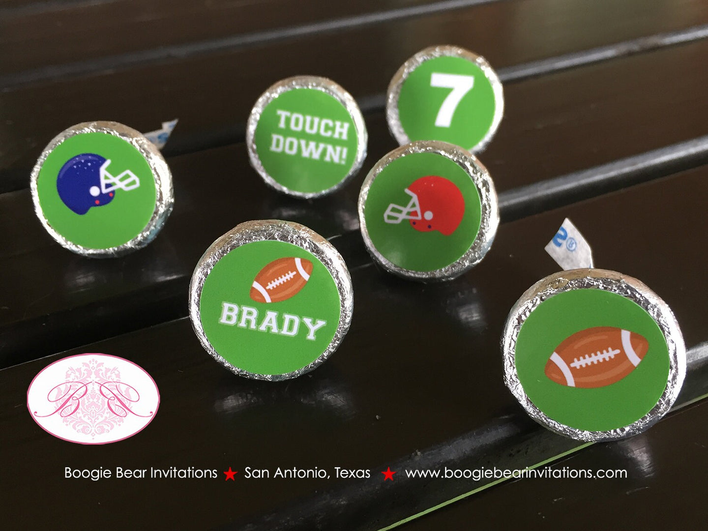 Football Birthday Party Circle Candy Sticker Sheet Red Blue Touchdown Foot Ball Athletic Field Game Boy Boogie Bear Invitations Brady Theme