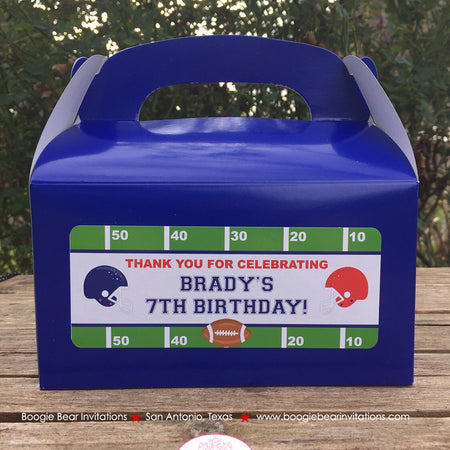 Football Birthday Party Treat Boxes Bag Red Blue Red Favor Touchdown Foot Ball Athletic Game Box Boogie Bear Invitations Brady Theme Printed