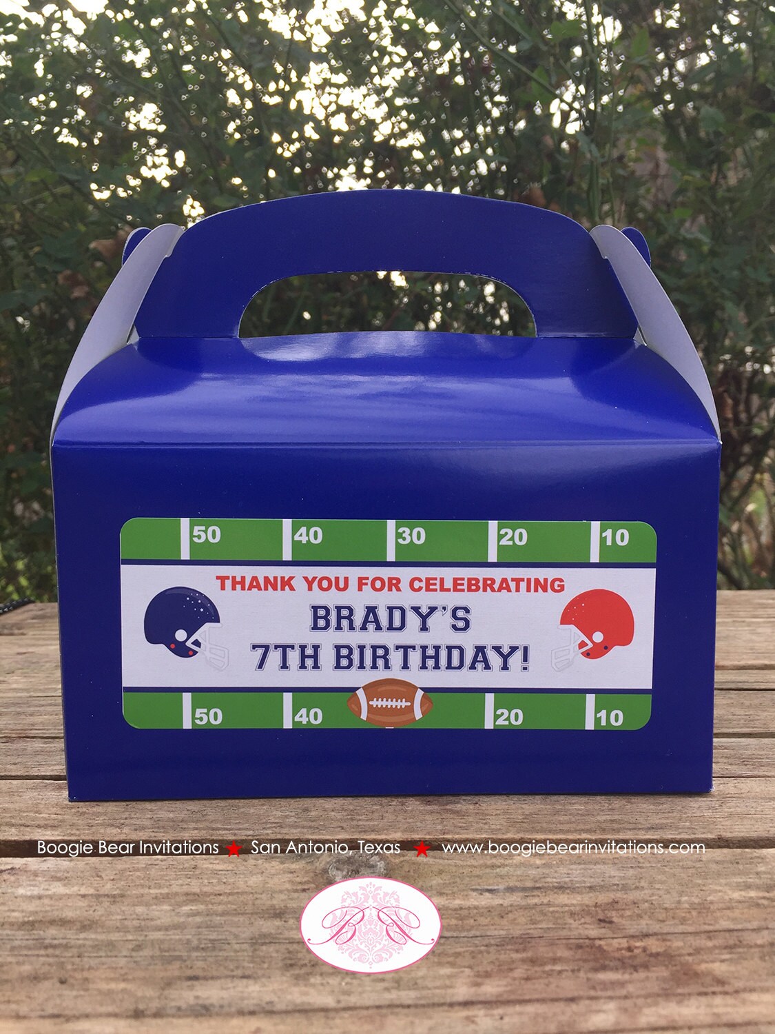 Football Birthday Party Treat Boxes Bag Red Blue Red Favor Touchdown Foot Ball Athletic Game Box Boogie Bear Invitations Brady Theme Printed