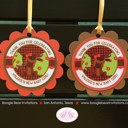 Little Moose Baby Shower Favor Tags Boy Girl Forest Boy Girl Woodland Animals Calf Party Plaid Flower Boogie Bear Invitations Valerie Theme