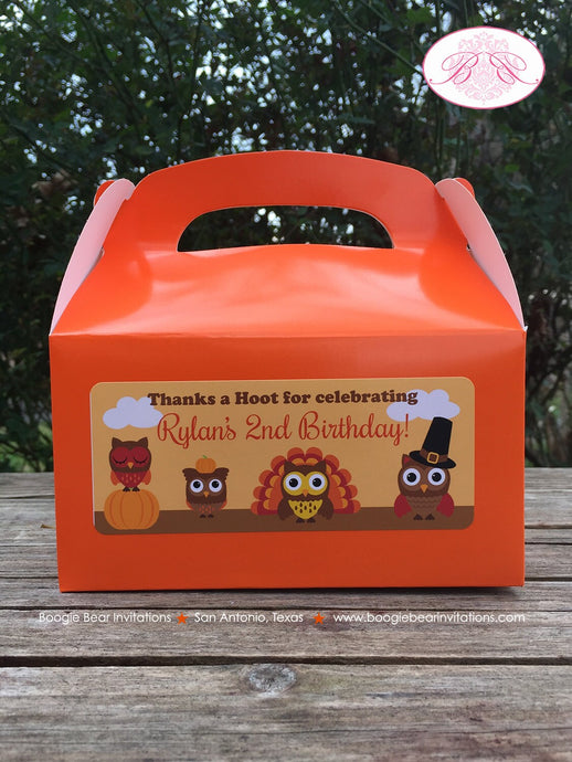 Thanksgiving Owls Birthday Treat Boxes Favor Tags Bag Party Boy Girl Pumpkin Turkey Fall Autumn Woodland Boogie Bear Invitations Rylan Theme
