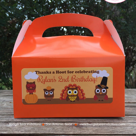 Thanksgiving Owls Birthday Treat Boxes Favor Tags Bag Party Boy Girl Pumpkin Turkey Fall Autumn Woodland Boogie Bear Invitations Rylan Theme