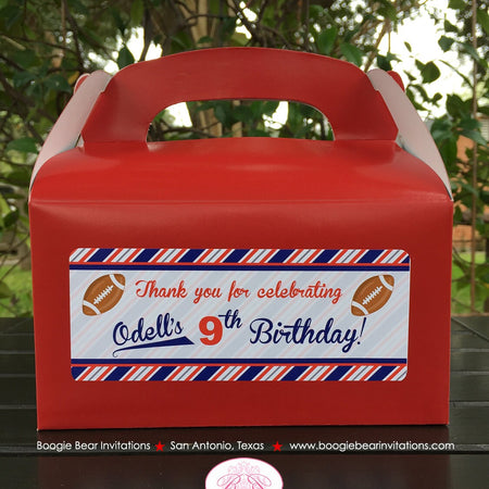 Football Birthday Party Treat Boxes Bag Red White Blue Favor Tag Touchdown Foot Ball Athletic Field Game Boogie Bear Invitations Odell Theme