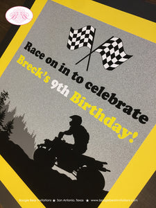 ATV Off Road Birthday Door Banner Sign Party Quad Boy Girl Yellow Black All Terrain Vehicle 4 Wheeler Boogie Bear Invitations Breck Theme