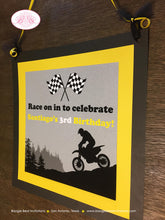 Load image into Gallery viewer, Dirt Bike Birthday Party Door Banner Off Road Boy Girl Yellow Motorcycle Motocross Enduro Racing Race Boogie Bear Invitations Santiago Theme