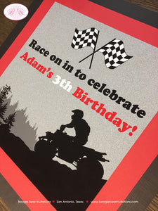 Red ATV Off Road Birthday Door Banner Black Party Quad All Terrain Vehicle 4 Wheeler Racing Boy Girl Boogie Bear Invitations Adam Theme