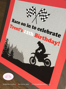 Dirt Bike Birthday Party Door Banner Off Road Boy Girl Red Black Enduro Motorcycle Motocross Race Sports Boogie Bear Invitations Trent Theme