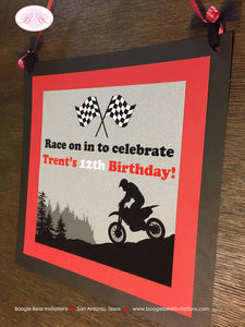 Dirt Bike Birthday Party Door Banner Off Road Boy Girl Red Black Enduro Motorcycle Motocross Race Sports Boogie Bear Invitations Trent Theme
