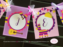 Load image into Gallery viewer, Fiesta Taco Birthday Party Name Banner Girl Pink Yellow Purple Cinco De Mayo 1st 2nd 3rd 4th 5th 6th Boogie Bear Invitations Mariela Theme