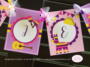 Fiesta Taco Birthday Party Name Banner Girl Pink Yellow Purple Cinco De Mayo 1st 2nd 3rd 4th 5th 6th Boogie Bear Invitations Mariela Theme