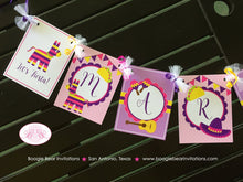 Load image into Gallery viewer, Fiesta Taco Birthday Party Name Banner Girl Pink Yellow Purple Cinco De Mayo 1st 2nd 3rd 4th 5th 6th Boogie Bear Invitations Mariela Theme