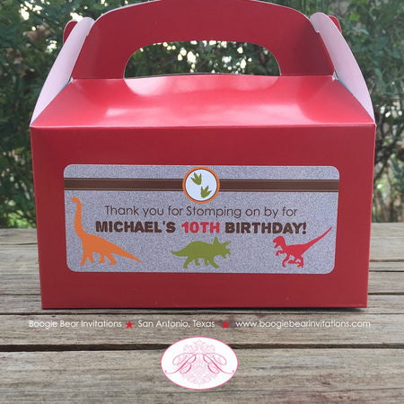 Dinosaur Birthday Party Treat Boxes Favor Orange Red Boy Girl Paleontology Jurassic Stomp Roar Dino Boogie Bear Invitations Michael Theme