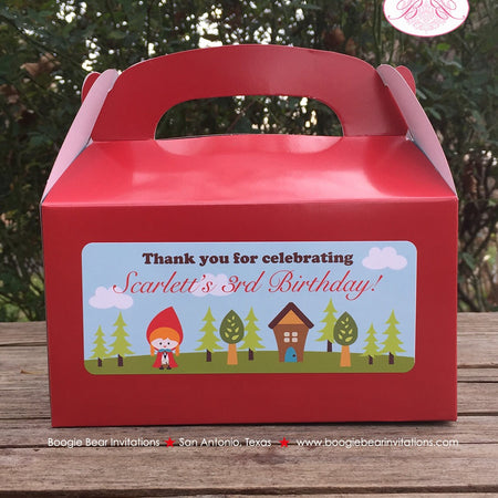 Red Riding Hood Birthday Treat Boxes Party Favor Tags Bag Box Little Forest Girl Tree Big Bad Wolf Boogie Bear Invitations Scarlett Theme