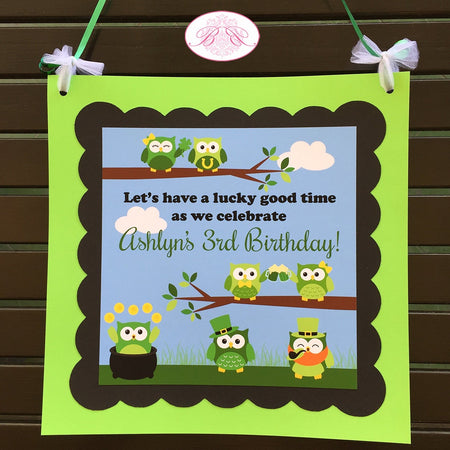 St. Patrick's Day Party Door Banner Owls Birthday Boy Girl Lucky Green Woodland Pot Of Gold Clover Luck Boogie Bear Invitations Ashlyn Theme