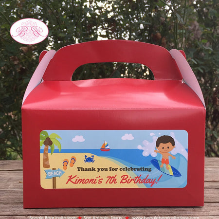 Surfer Boy Birthday Party Treat Boxes Favor Luau Beach Ocean Swimming Swim Island Surfing Pool Surf Box Boogie Bear Invitations Kimoni Theme
