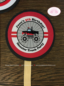Monster Truck Birthday Cupcake Toppers Party Set Black Red Grey Crash Checkered Flag Arena Smash Up Show Boogie Bear Invitations Juan Theme