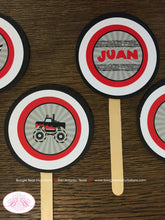Load image into Gallery viewer, Monster Truck Birthday Cupcake Toppers Party Set Black Red Grey Crash Checkered Flag Arena Smash Up Show Boogie Bear Invitations Juan Theme