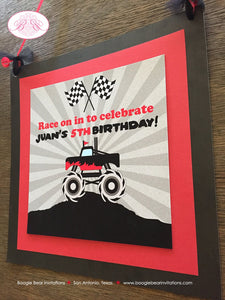 Monster Truck Birthday Party Door Banner Black Grey Red Crash Driver Demo Arena Smash Up Show Race Jump Boogie Bear Invitations Juan Theme