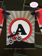 Load image into Gallery viewer, Monster Truck Birthday Party Banner Driver Red Black Grey Boy Girl 1st 2nd 3rd 4th 5th 6th 7th 8th 9th Boogie Bear Invitations Juan Theme