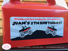 Load image into Gallery viewer, Monster Truck Party Treat Boxes Favor Birthday Red Black Girl Boy Racing Smash Up Show Retro Race Demo Boogie Bear Invitations Juan Theme