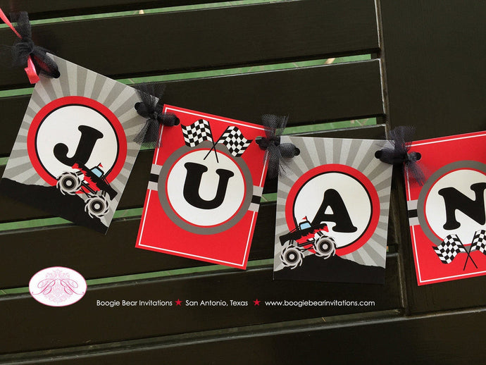 Monster Truck Birthday Party Banner Small Red Black Grey Boy Girl 1st 2nd 3rd 4th 5th 6th 7th 8th 9th Boogie Bear Invitations Juan Theme