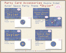 Load image into Gallery viewer, Outer Space Birthday Party Favor Card Appetizer Place Food Boy Girl Solar System Galaxy Rocket Boogie Bear Invitations Skyler Theme Printed