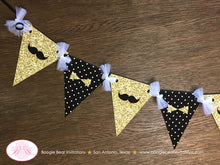 Load image into Gallery viewer, Mr. Wonderful Birthday Party Banner Pennant Garland Boy Gold Black White ONE Onederful Bow Tie Mustache Boogie Bear Invitations Owen Theme