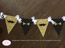 Load image into Gallery viewer, Mr. Wonderful Birthday Party Banner Pennant Garland Boy Gold Black White ONE Onederful Bow Tie Mustache Boogie Bear Invitations Owen Theme