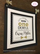 Load image into Gallery viewer, Mr. Wonderful Birthday Party Door Banner 1st ONE Onederful Little Man Bow Tie Black White Gold Elegant Boogie Bear Invitations Owen Theme