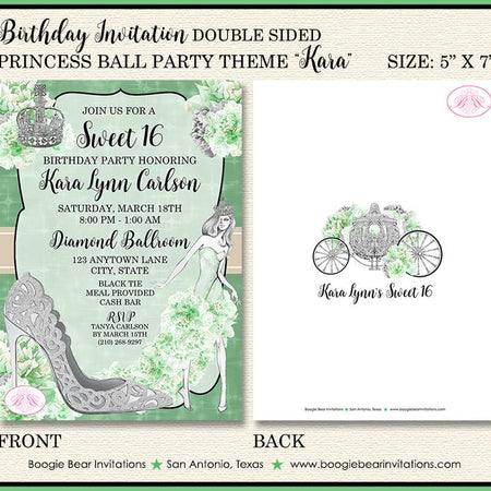 Princess Ball Birthday Party Invitation Green Cinderella Formal Royal Ball Boogie Bear Invitations Kara Theme Paperless Printable Printed