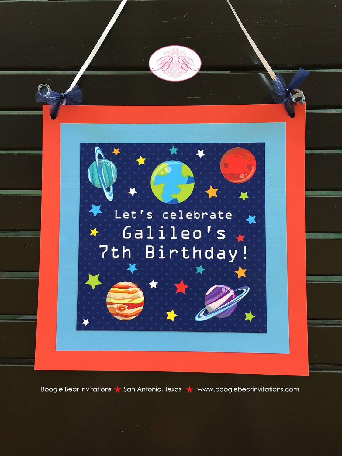 Outer Space Birthday Party Door Banner Galaxy Girl Boy Planet Stars Moon Earth Solar System Astronaut Boogie Bear Invitations Galileo Theme