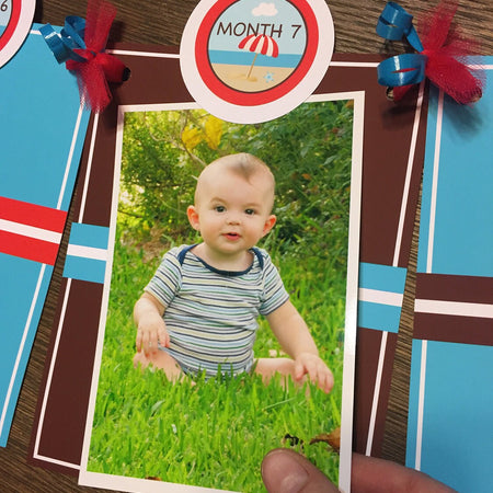 Retro Beach Photo Timeline Banner Happy 1st Birthday Photo Timeline Ocean Swim Pool Swimming Splash Kid Boogie Bear Invitations Dustin Theme