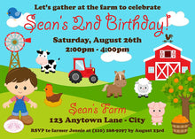 Load image into Gallery viewer, Boy Farm Birthday Party Invitation Country Barn Petting Zoo Tractor Windmill Boogie Bear Invitations Sean Theme Paperless Printable Printed