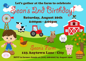 Boy Farm Birthday Party Invitation Country Barn Petting Zoo Tractor Windmill Boogie Bear Invitations Sean Theme Paperless Printable Printed