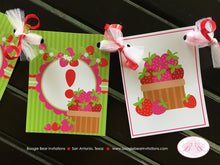 Load image into Gallery viewer, Pink Strawberry I am 1 Birthday Highchair Banner Party Red Green Sweet Berry Summer Crate Fruit Girl Boogie Bear Invitations Felicity Theme