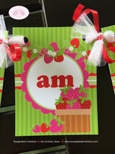 Load image into Gallery viewer, Pink Strawberry I am 1 Birthday Highchair Banner Party Red Green Sweet Berry Summer Crate Fruit Girl Boogie Bear Invitations Felicity Theme
