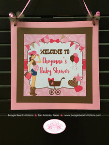 Cowgirl Pink Baby Shower Door Banner Girl Modern Chic Rustic Farm Barn Ranch Country Brown Paisley Boogie Bear Invitations Cheyenne Theme