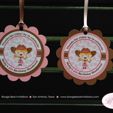 Pink Cowgirl Birthday Party Favor Tags Western Wild West Horse Pony Boots Country Farm Barn Cow Girl Hat Boogie Bear Invitations Molly Theme